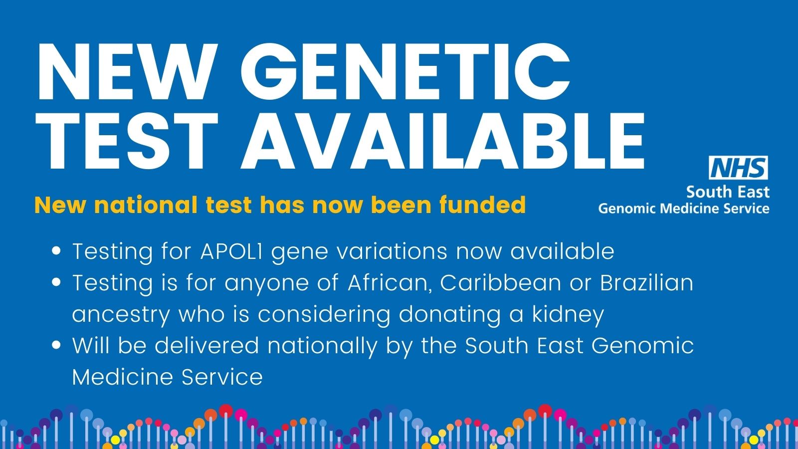 Graphic with information about a new genetic test for people of African & Caribbean ancestry who are considering donating a live kidney.