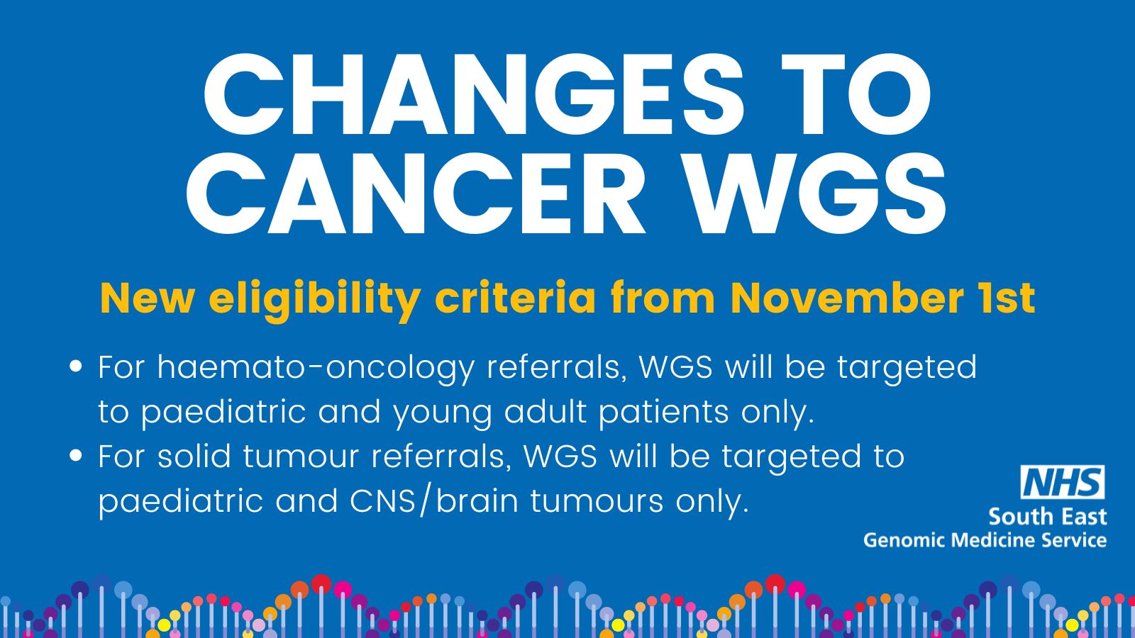 Changes to Cancer WGS eligibility - South East Genomics : South East ...