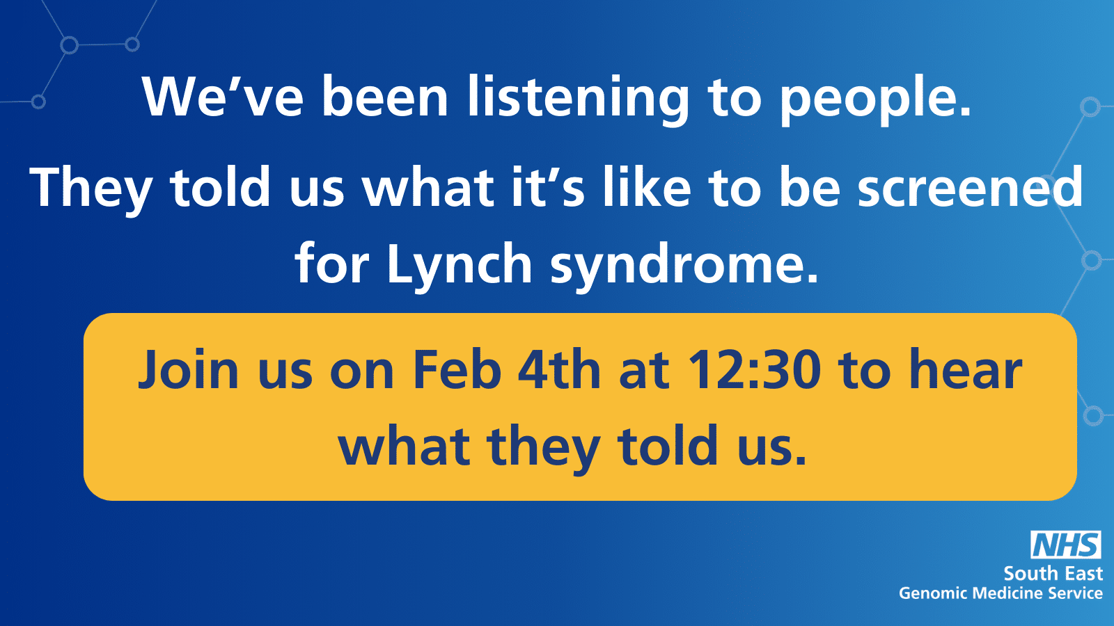 Join us for the launch of our new report : How can we improve the experience for people who need to be screened for Lynch syndrome.